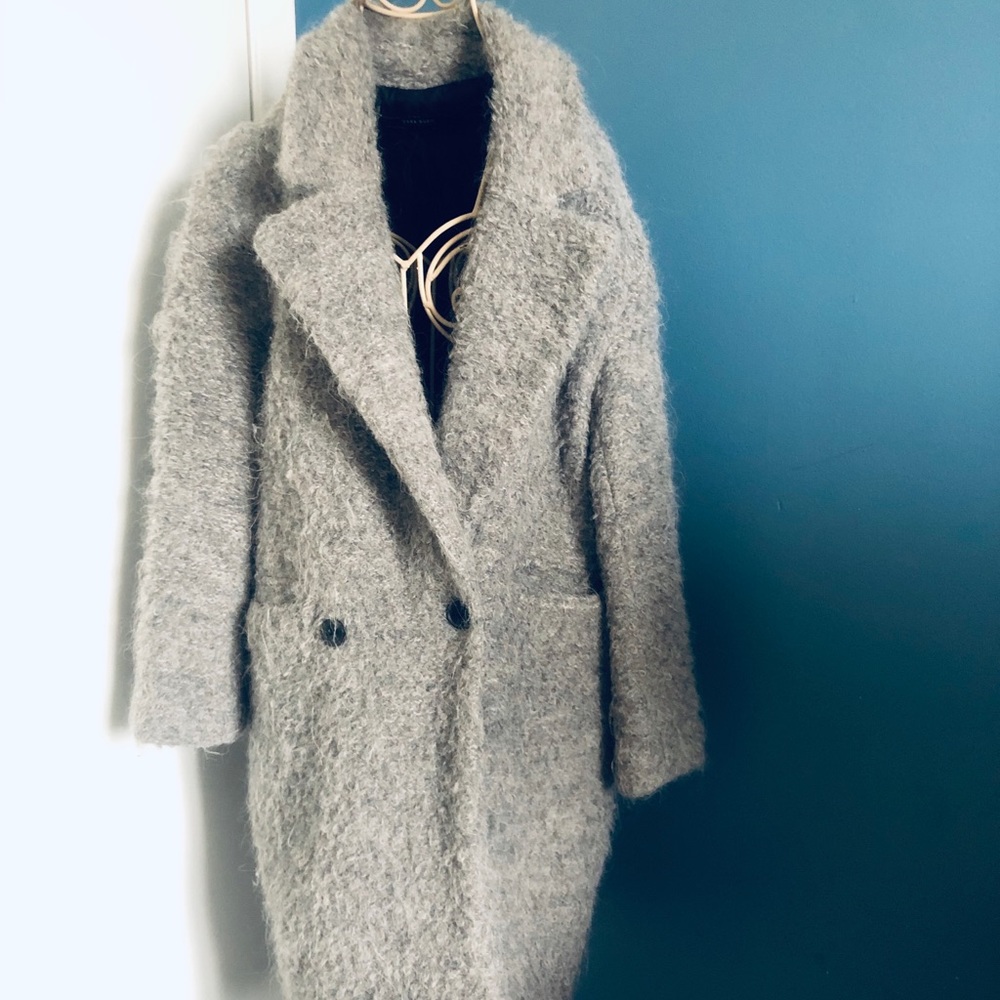 Zara gray midi-length fuzzy coat